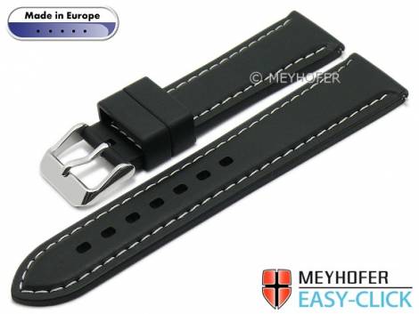 Meyhofer EASY-CLICK watch strap -Tanaro- 22mm black caoutchouc smooth light contrast stitching (width of clasp 20 mm) - Bild vergr��ern 