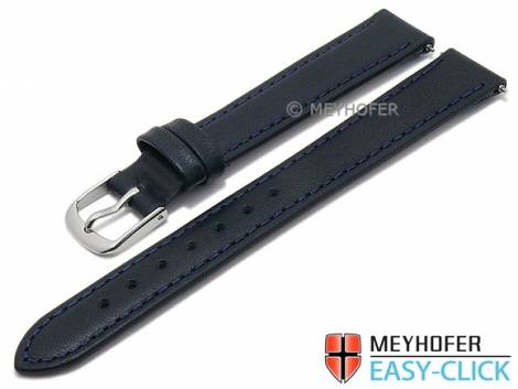 Meyhofer EASY-CLICK watch strap -Forillon- 14mm dark blue leather smooth matt stitched (width of buckle 12 mm) - Bild vergr��ern 