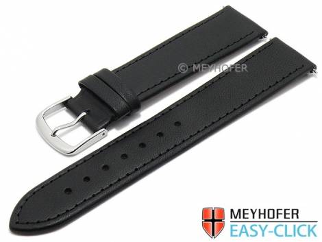 Meyhofer EASY-CLICK watch strap -Forillon- 20mm black leather smooth matt stitched (width of buckle 18 mm) - Bild vergr��ern 
