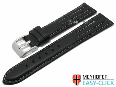 Meyhofer EASY-CLICK watch strap -Lenexa- 18mm black leather smooth grey stitching (width of buckle 16 mm) - Bild vergr��ern 