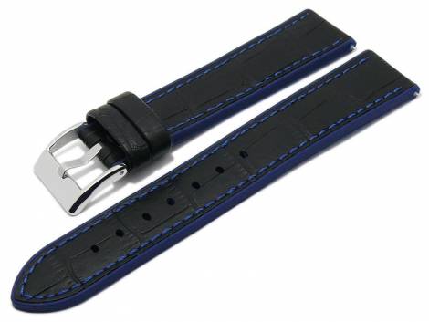 Meyhofer EASY-CLICK watch strap -Heyburn- 20mm black leather/silicone allig. grain blue stitched (width of buckle 18 mm) - Bild vergr��ern 
