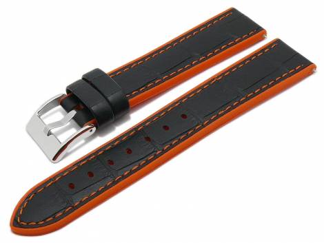 Meyhofer EASY-CLICK watch strap -Heyburn- 20mm black leather/silic. allig. grain orange stitched (width of buckle 18 mm) - Bild vergr��ern 