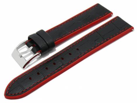 Meyhofer EASY-CLICK watch strap -Heyburn- 24mm black leather/silicone allig. grain red stitched (width of buckle 22 mm) - Bild vergr��ern 