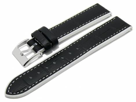 Meyhofer EASY-CLICK watch strap -Heyburn- 22mm black leather/silic. allig. grain white stitched (width of buckle 20 mm) - Bild vergrern 