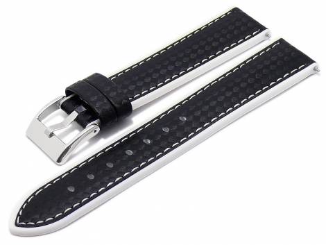Meyhofer EASY-CLICK watch strap -Chadron- 24mm black/white leather/silicone carbon look (width of buckle 22 mm) - Bild vergr��ern 