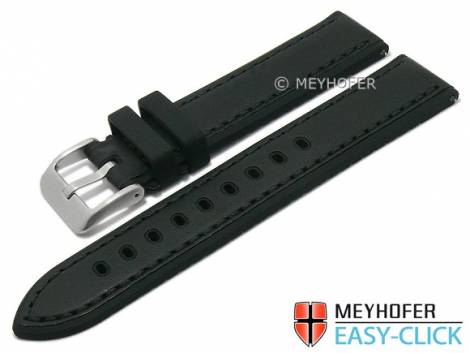 Meyhofer EASY-CLICK watch strap -Tumalo- 24mm black leather/silicone smooth stitched (width of buckle 24 mm) - Bild vergrern 