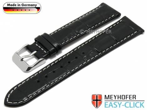 Meyhofer EASY-CLICK watch strap -Lenne- 22mm black leather alligator grain light stitching (width of buckle 18 mm) - Bild vergr��ern 