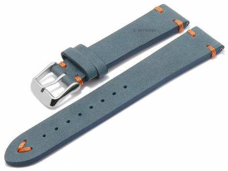 Meyhofer EASY-CLICK watch strap -Portland- 24mm blue leather vintage look orange stitching (width of buckle 22 mm) - Bild vergrern 