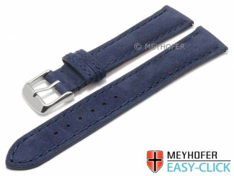 Meyhofer EASY-CLICK watch strap -Yellowstone- 24mm dark blue leather suede like stitched (width of buckle 20 mm) - Bild vergrößern 
