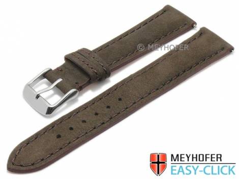 Meyhofer EASY-CLICK watch strap -Yellowstone- 24mm dark brown leather suede like stitched (width of buckle 20 mm) - Bild vergr��ern 