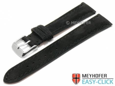 Meyhofer EASY-CLICK watch strap -Yellowstone- 18mm black leather suede like stitched (width of buckle 16 mm) - Bild vergrern 