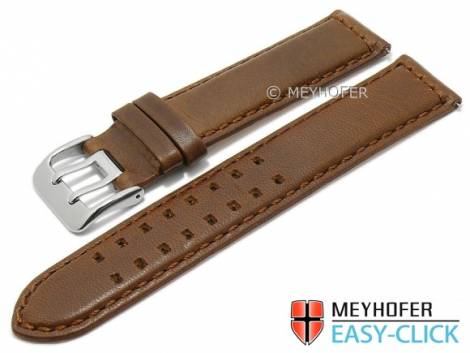 Meyhofer EASY-CLICK watch strap -Escalante- 24mm brown leather vintage look stitched (width of buckle 22 mm) - Bild vergr��ern 
