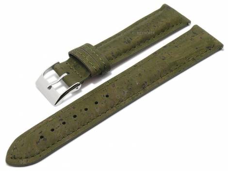 Meyhofer EASY-CLICK watch strap -Elmhurst- 18mm oliv green genuine cork VEGAN stitched (width of buckle 16 mm) - Bild vergr��ern 