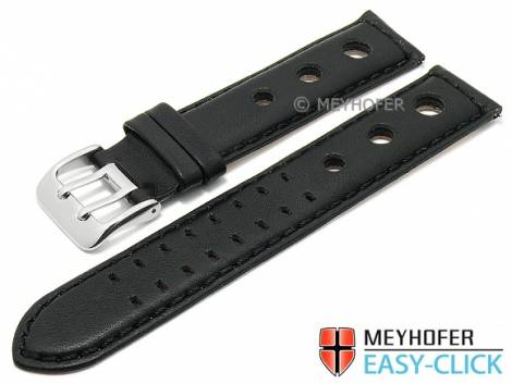 Meyhofer EASY-CLICK watch strap -Arches- 24mm black leather vegetable tanned racing look (width of buckle 22 mm) - Bild vergr��ern 