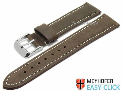 Meyhofer EASY-CLICK watch strap -Bryce- 20mm dark brown leather vintage look light stitching (width of buckle 18 mm) - Bild vergrern 