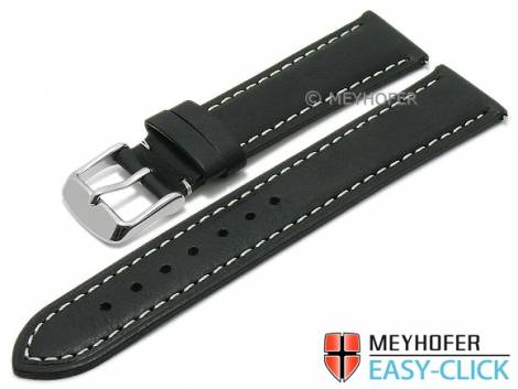 Meyhofer EASY-CLICK watch strap -Bryce- 24mm black leather slightly vintage look light stitching (width of buckle 22 mm) - Bild vergrern 