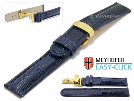 Meyhofer EASY-CLICK watch strap -Revelstoke- 20mm dark blue leather teju grain with clasp golden (width of clasp 20 mm) - Bild vergrößern 