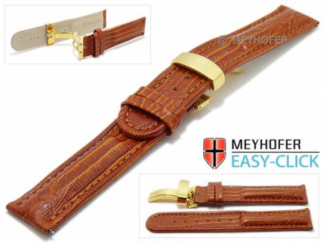 Meyhofer EASY-CLICK watch strap -Revelstoke- 18mm red brown leather teju grain with clasp golden (width of clasp 18 mm) - Bild vergrern 