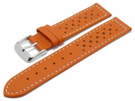 Meyhofer EASY-CLICK watch strap -Alton- 16mm orange leather racing look light stitching (width of buckle 16 mm) - Bild vergrern 