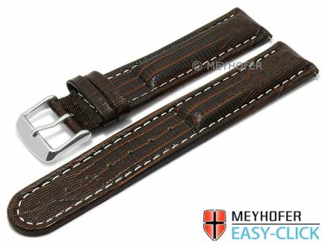 Meyhofer EASY-CLICK watch strap -Agudo- 18mm dark brown leather teju grain light stitching (width of buckle 18 mm) - Bild vergrern 