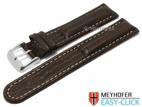 Meyhofer EASY-CLICK watch strap -Agudo- 24mm dark brown leather teju grain light stitching (width of buckle 22 mm) - Bild vergrern 