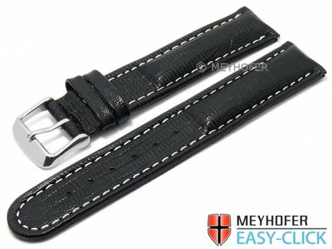 Meyhofer EASY-CLICK watch strap -Agudo- 24mm black leather teju grain light stitching (width of buckle 22 mm) - Bild vergr��ern 