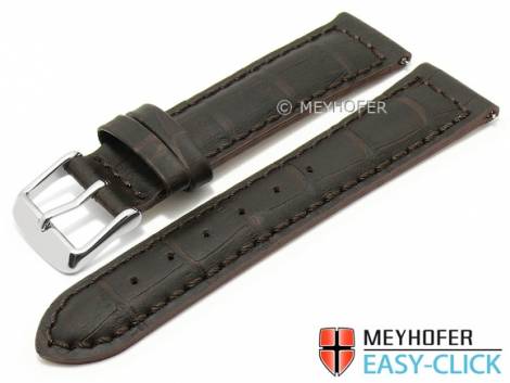 Meyhofer EASY-CLICK watch strap XS -Bannack- 20mm dark brown leather alligator grain stitched (width of buckle 18 mm) - Bild vergrern 