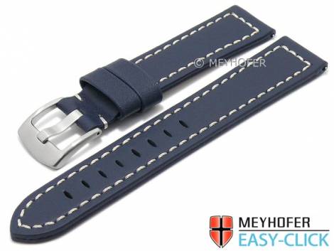 Meyhofer EASY-CLICK watch strap -Antero- 24mm dark blue leather aviator look light stitching (width of buckle 22 mm) - Bild vergr��ern 