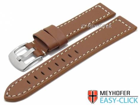 Meyhofer EASY-CLICK watch strap -Antero- 18mm red brown leather aviator look light stitching (width of buckle 18 mm) - Bild vergrern 