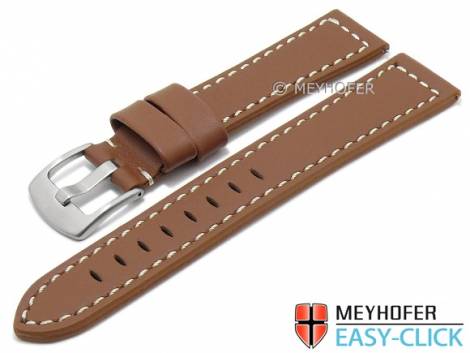 Meyhofer EASY-CLICK watch strap -Antero- 22mm red brown leather aviator look light stitching (width of buckle 20 mm) - Bild vergrern 