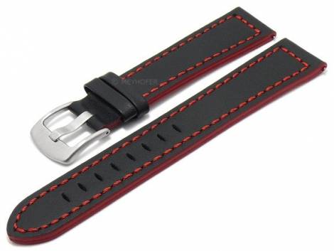 Meyhofer EASY-CLICK watch strap -Rushmore- 20mm black leather smooth red stitching (width of buckle 18 mm) - Bild vergr��ern 
