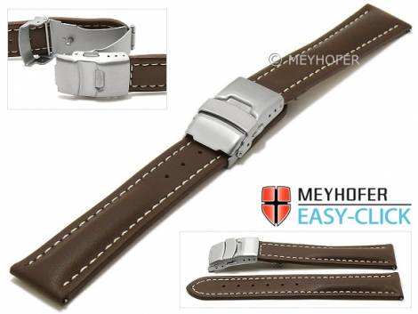 Meyhofer EASY-CLICK watch strap -Paonia- 20mm dark brown leather smooth light stitched with clasp (width of clasp 18 mm) - Bild vergrern 