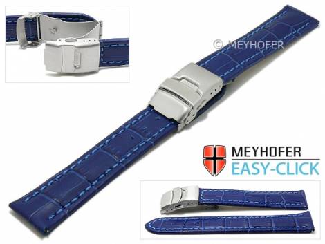 Meyhofer EASY-CLICK watch strap -Tomoka- 24mm blue leather alligator grain stitched with clasp (width of clasp 22 mm) - Bild vergrern 