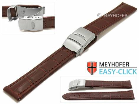 Meyhofer EASY-CLICK watch strap -Tomoka- 20mm dark brown leather alligator grain stitched clasp (width of clasp 18 mm) - Bild vergrern 