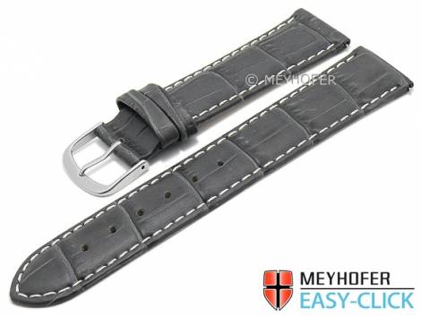 Meyhofer EASY-CLICK watch strap -Ruston- 24mm dark grey leather alligator grain light stitched (width of buckle 22 mm) - Bild vergr��ern 