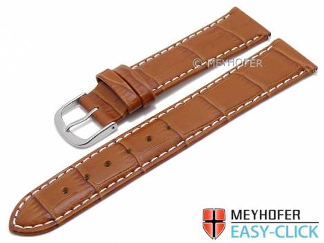 Meyhofer EASY-CLICK watch strap -Ruston- 20mm light brown leather alligator grain light stitched (width of buckle 18 mm) - Bild vergr��ern 