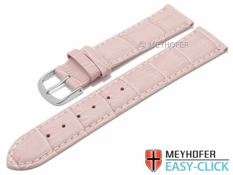 Meyhofer EASY-CLICK watch strap -Ruston- 20mm pink leather alligator grain light stitched (width of buckle 18 mm) - Bild vergrern 