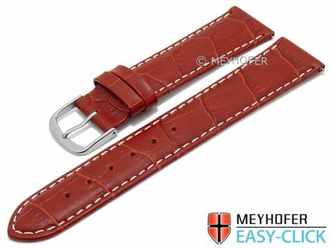 Meyhofer EASY-CLICK watch strap -Ruston- 20mm red leather alligator grain light stitched (width of buckle 18 mm) - Bild vergr��ern 