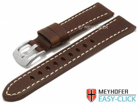 Meyhofer EASY-CLICK watch strap -Carrington- 24mm brown leather robust light stitching (width of buckle 22 mm) - Bild vergrern 