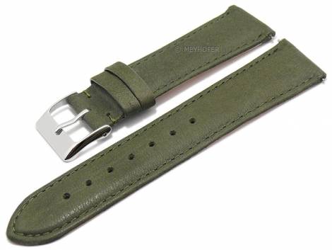 Meyhofer EASY-CLICK watch strap XS -Ecola- 16mm oliv green leather vegetable tanned stitched (width of buckle 14 mm) - Bild vergr��ern 
