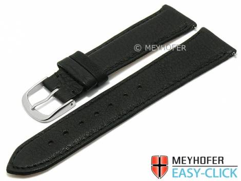 Meyhofer EASY-CLICK watch strap XS -Ecola- 20mm black leather vegetable tanned stitched (width of buckle 18 mm) - Bild vergrern 