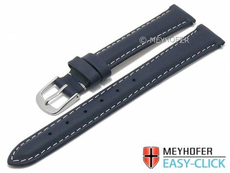 Meyhofer EASY-CLICK watch strap -Amnicon- 13mm dark blue leather smooth light stitching (width of buckle 12 mm) - Bild vergrern 