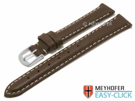 Meyhofer EASY-CLICK watch strap -Amnicon- 13mm dark brown leather smooth light stitching (width of buckle 12 mm) - Bild vergrern 