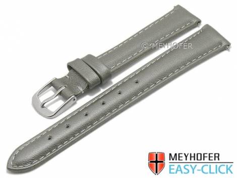 Meyhofer EASY-CLICK watch strap -Amnicon- 14mm silver grey leather smooth light stitching (width of buckle 12 mm) - Bild vergr��ern 