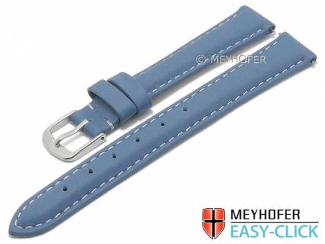 Meyhofer EASY-CLICK watch strap -Amnicon- 14mm light blue leather smooth light stitching (width of buckle 12 mm) - Bild vergr��ern 