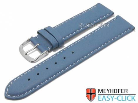 Meyhofer EASY-CLICK watch strap -Amnicon- 18mm light blue leather smooth light stitching (width of buckle 18 mm) - Bild vergr��ern 