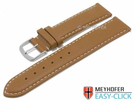 Meyhofer EASY-CLICK watch strap -Amnicon- 18mm light brown leather smooth light stitching (width of buckle 18 mm) - Bild vergr��ern 