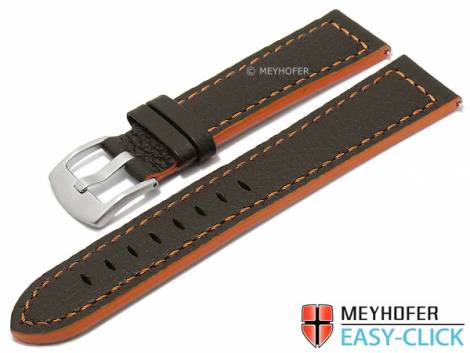 Meyhofer EASY-CLICK watch strap -Blackfalls- 18mm dark brown leather grained orange stitching (width of buckle 18 mm) - Bild vergr��ern 
