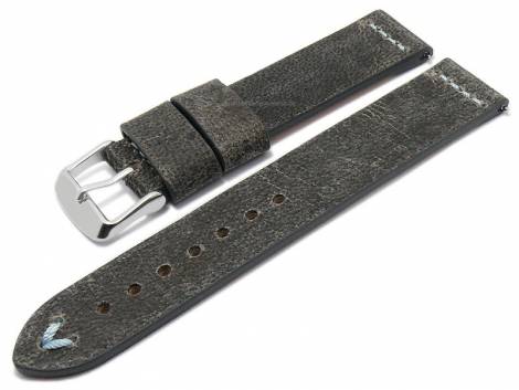 Meyhofer EASY-CLICK watch strap -Revheim- 20mm dark grey camel vintage look l. blue stitched (width of buckle 20 mm) - Bild vergrern 