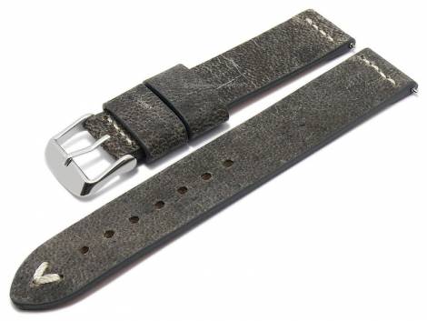 Meyhofer EASY-CLICK watch strap -Revheim- 24mm dark grey camel vintage look light stitching (width of buckle 24 mm) - Bild vergrern 